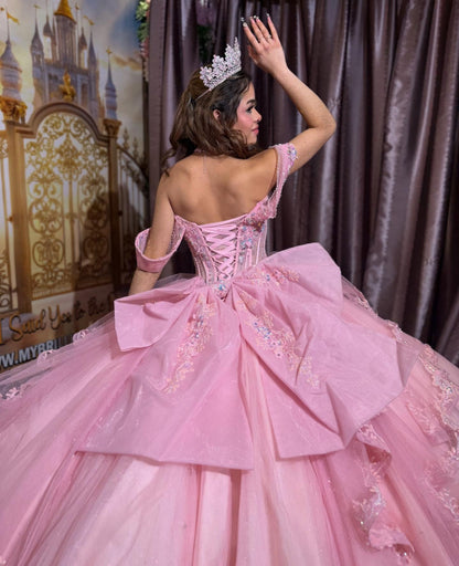 Ball Gown Tulle Lace Pink Quinceanera Dresses Ruffled Corset Sweet 16 Party Gowns HE1349