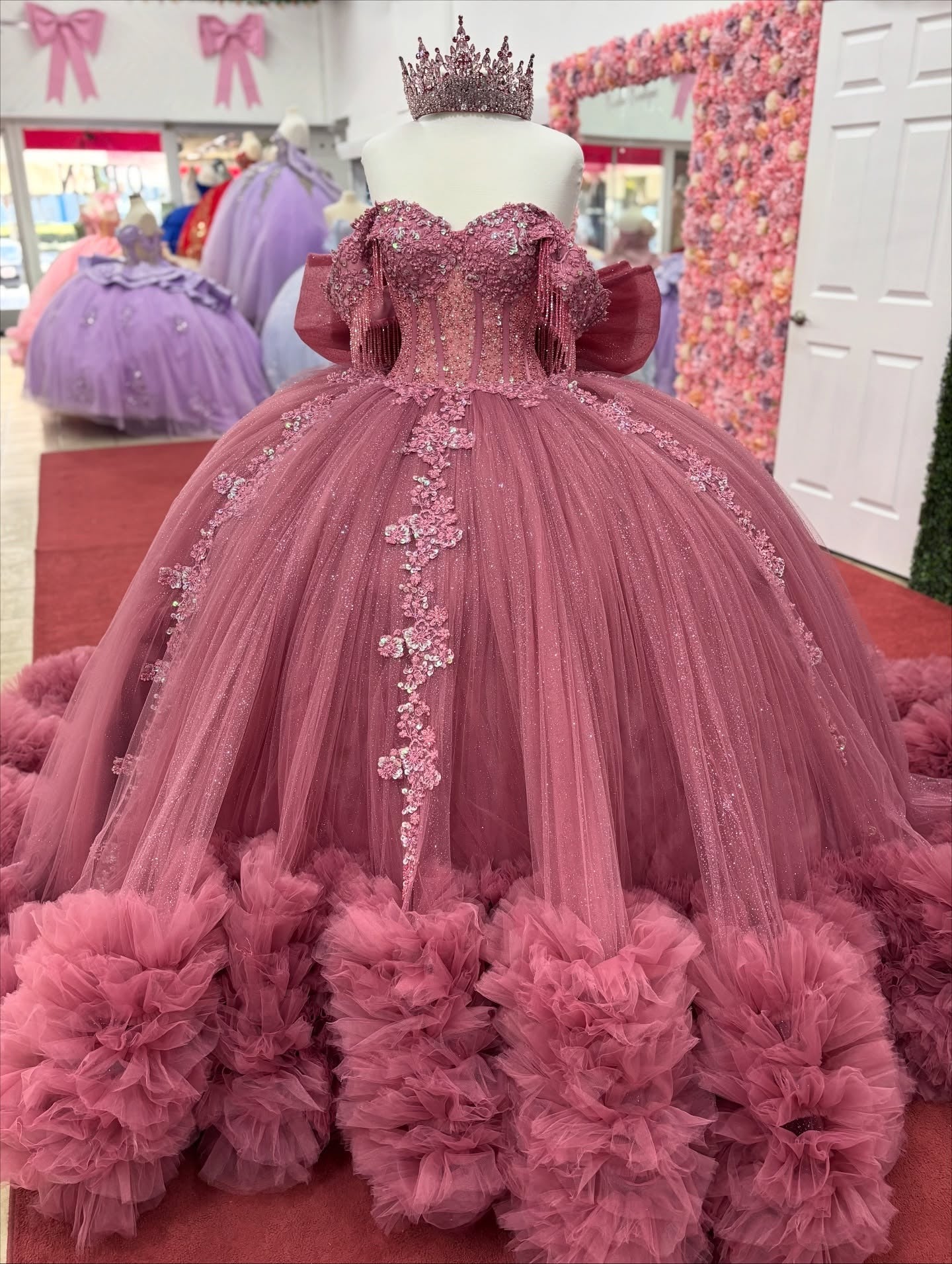 Princess Off Shoulder Tulle Ruffled Quinceanera Dresses Ball Gown Sweet 16 Party Gown HE1218