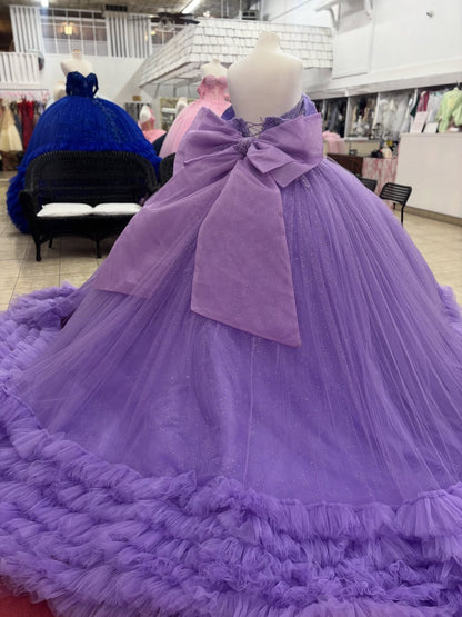 Glittery Tulle Ruffled Quinceanera Dresses Off Shoulder Corset Sweet 16 Party Dresses HE1225