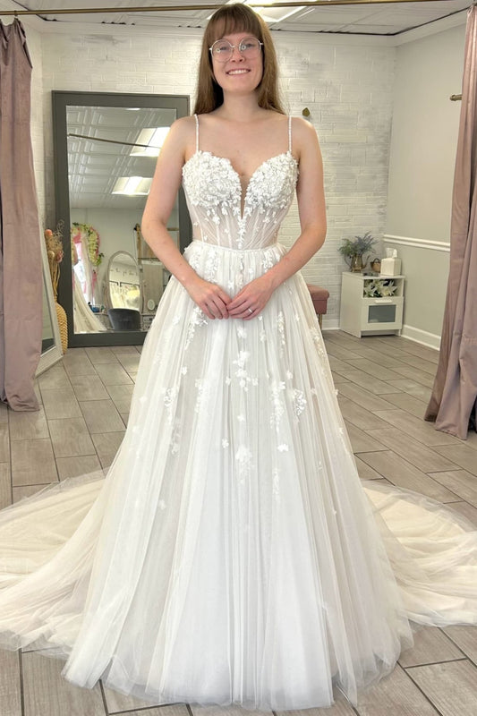 Women's Sweetheart A Line Boho Flowers Wedding Gowns Beach Bride Wedding Dress HE1452
