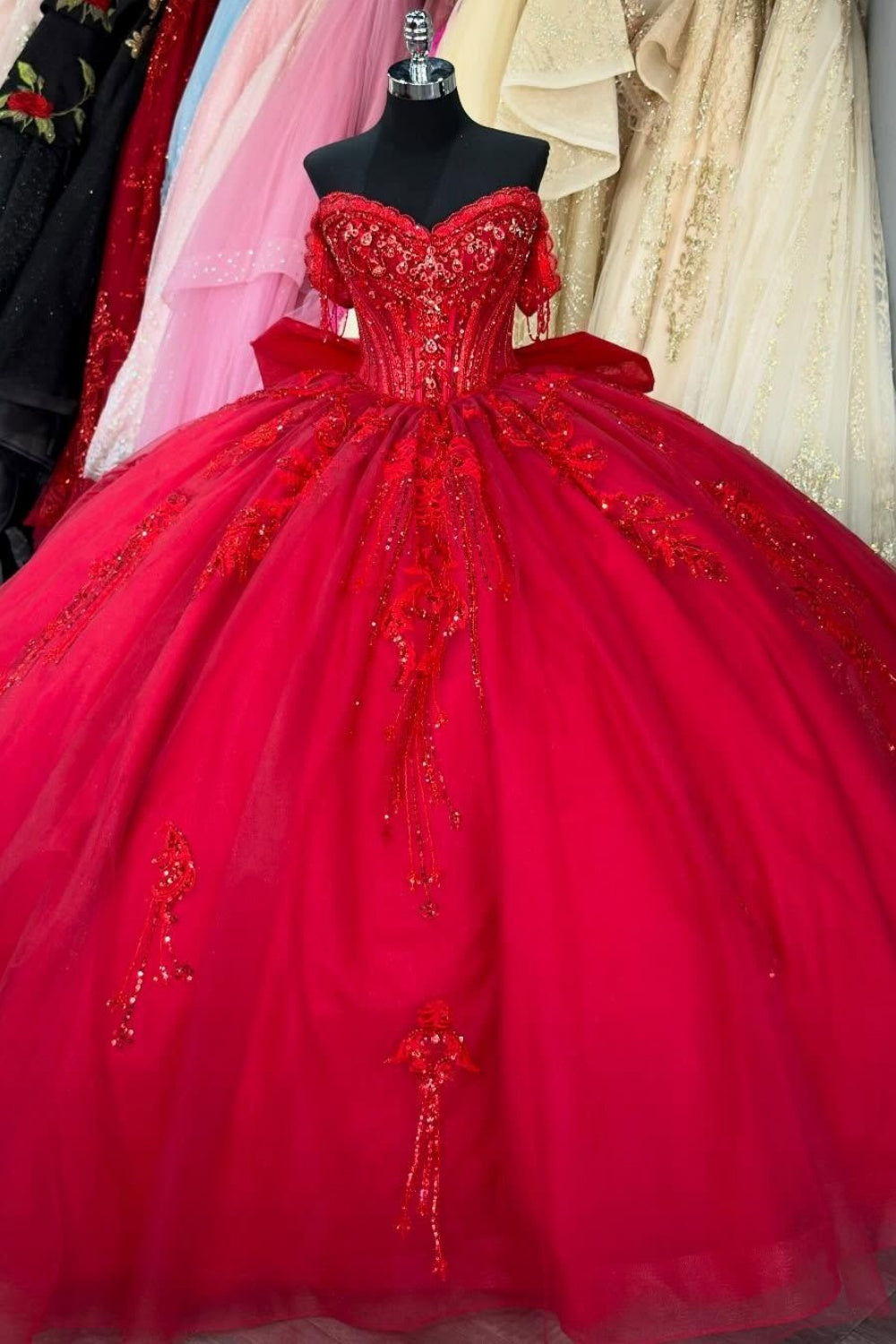 Vestidos de quinceañera con hombros descubiertos, tul princesa, apliques, vestidos de quinceañera HE530