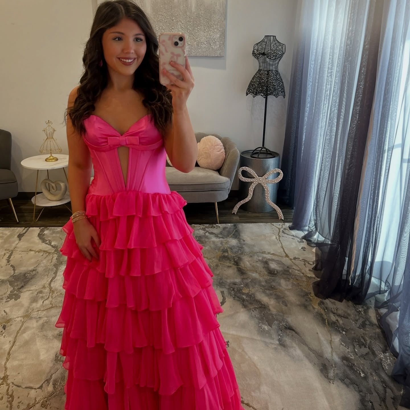 Sweetheart A Line Chiffon Tiered Prom Dresses Long Strapless Evening Party Gowns with Slit HE1373