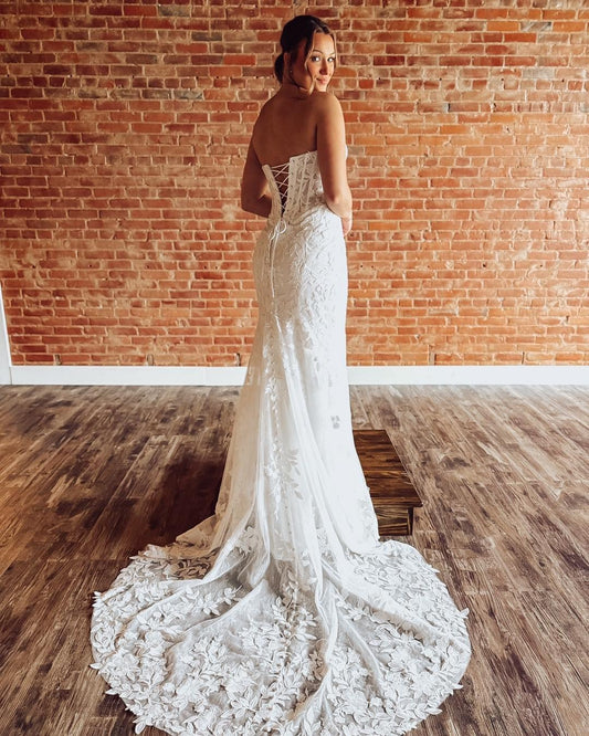 Sweetheart A-Linie Tüll 3D Blumen Strand Brautkleider für die Braut HE878