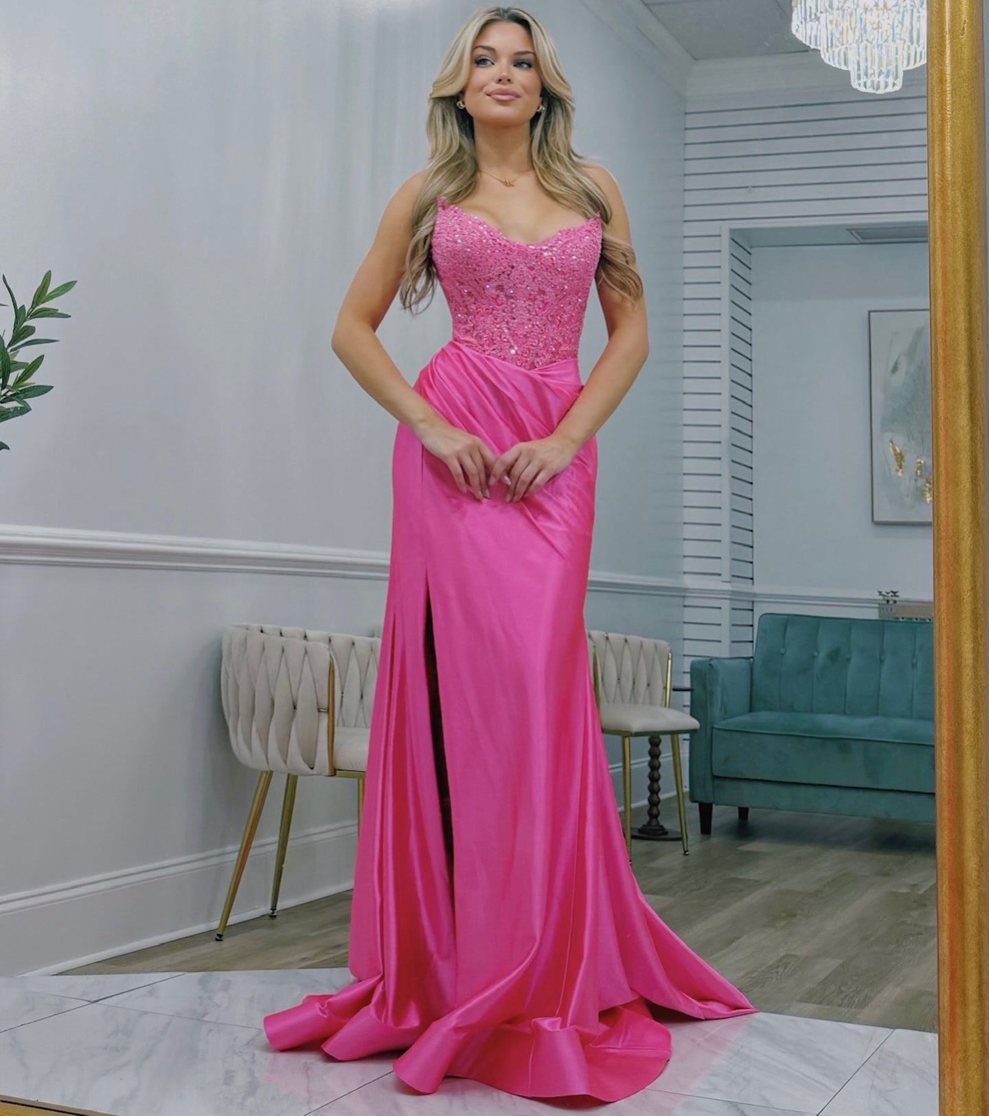 Sweetheart Lace Corset Mermaid Strapless Long Prom Dresses with Slit HE1477