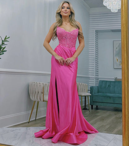 Sweetheart Lace Corset Mermaid Strapless Long Prom Dresses with Slit HE1477