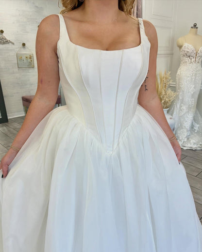 A Line Bridal Wedding Dresses Satin Corset Organza Bride Wedding Gowns for Women HE1450