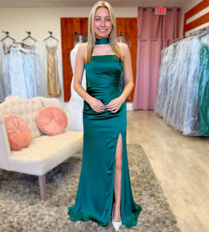 Mermaid Satin Strapless Long Prom Dresses with Slit Sweetheart Party Gowns for Women HE1329
