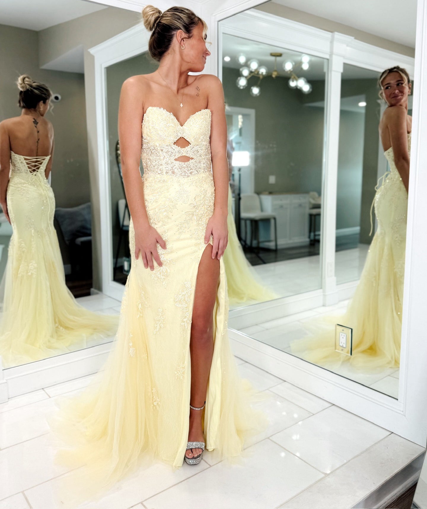 Vestido de noche largo de sirena con un hombro descubierto y lentejuelas brillantes, HE370