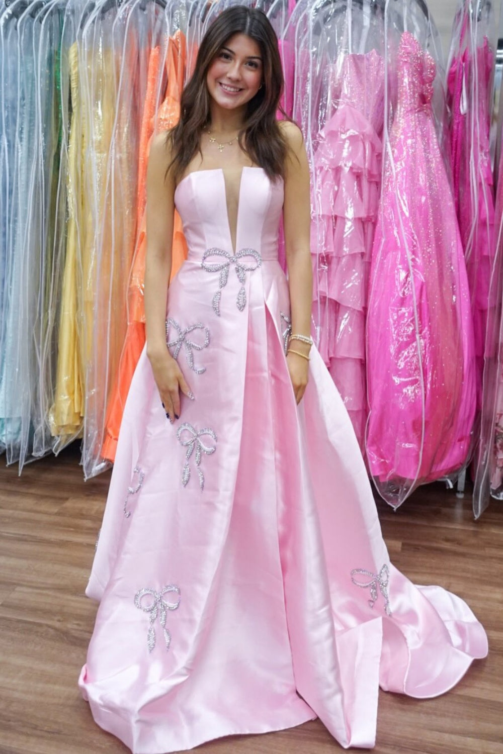 Women's Satin Strapless Prom Dresses Long A Line Sweetheart Crystal Beaded Party Gowns HE1271